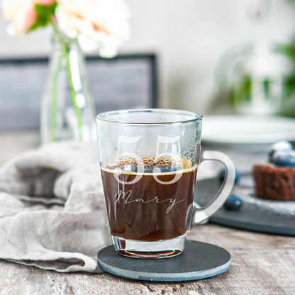 Age & Name Birthday Engraved Glass Coffee Mug & Coaster – Birthday Gift Set