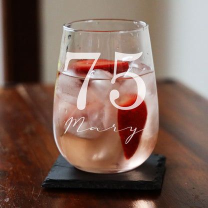 Personalised Gin Glass & Coaster – Engraved Name and Age Birthday Gift