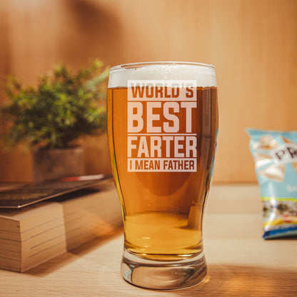 “Worlds Best Farter I Mean Father” Engraved Beer Glass For Dad and/or Coaster Set  - Always Looking Good -   