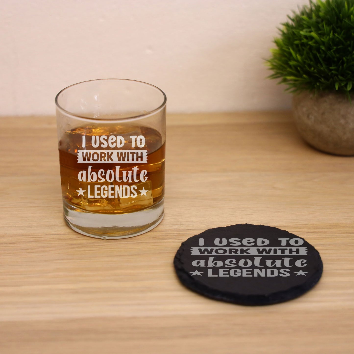 I Used to Work With Absolute Legends Engraved Whisky Glass & Slate Coaster Gift