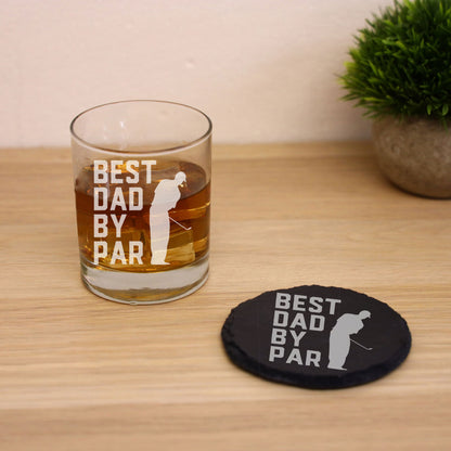 Best Dad By Par Engraved Whisky Glass and/or Coaste Gift for golf dad  - Always Looking Good - Glass & Round Coaster Set  