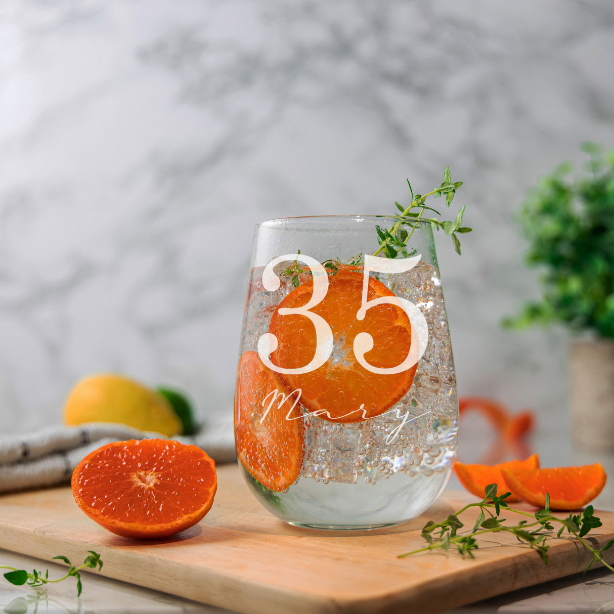 Personalised Engraved Name and Age Stemless Gin Glass – Birthday Gift