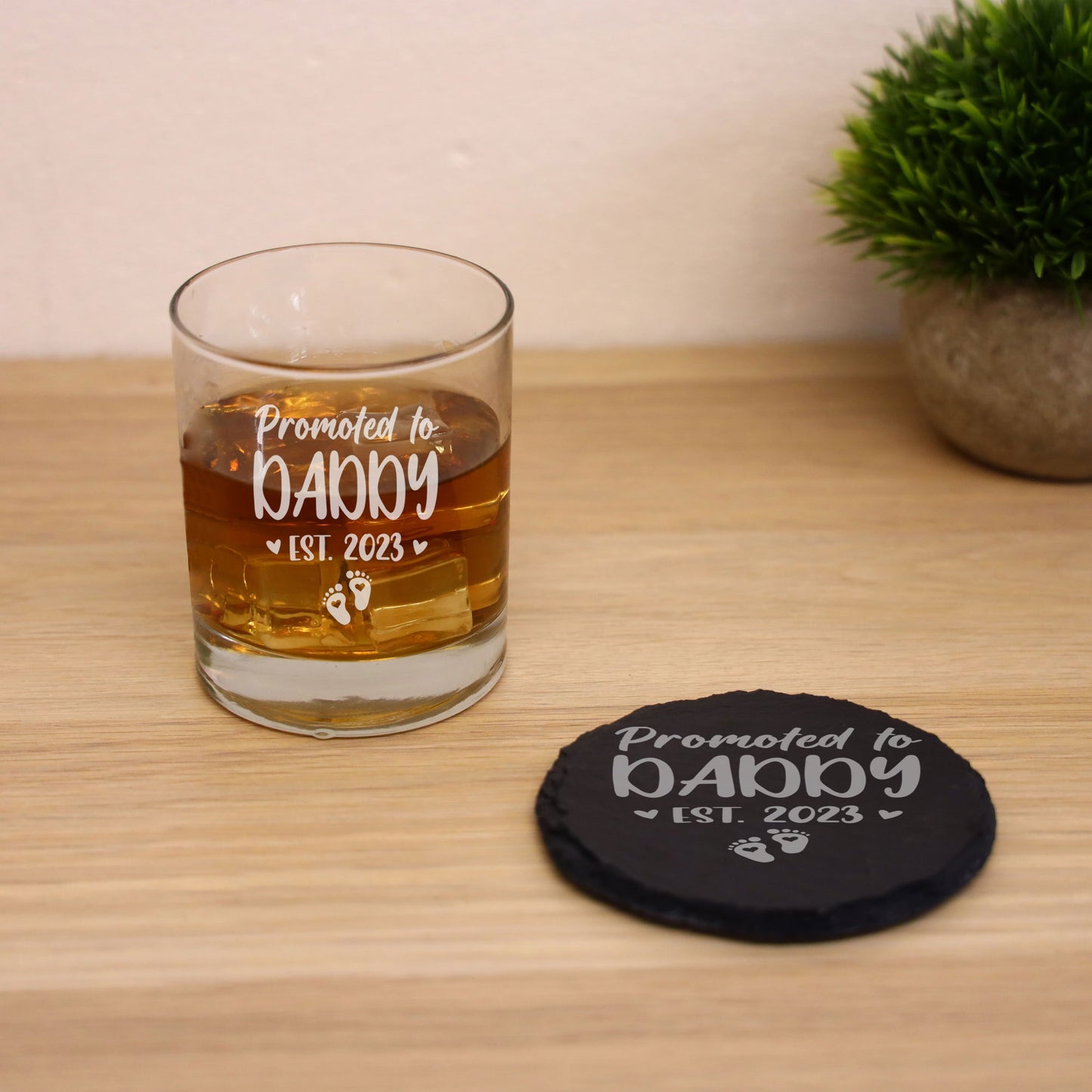 Pregnancy Announcement Gift “Promoted To......” Engraved Whisky Glass