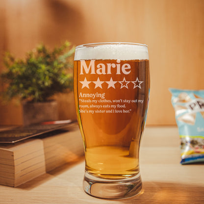 Personalised Novelty 5 Star Review Engraved Pint Glass and/or Coaster Set  - Always Looking Good -   