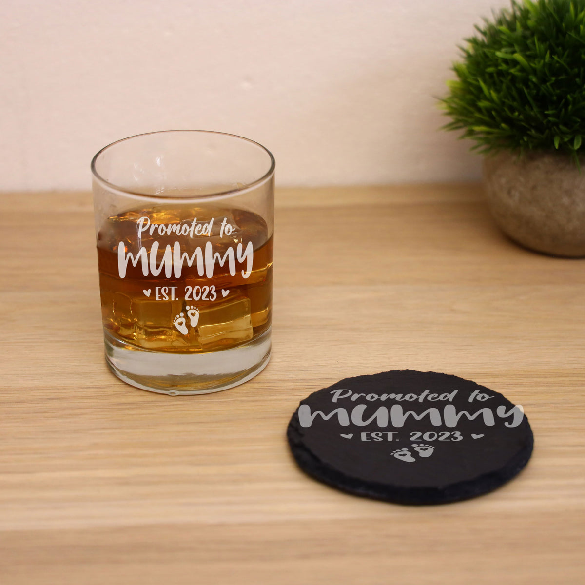 Pregnancy Announcement Gift “Promoted To......” Engraved Whisky Glass