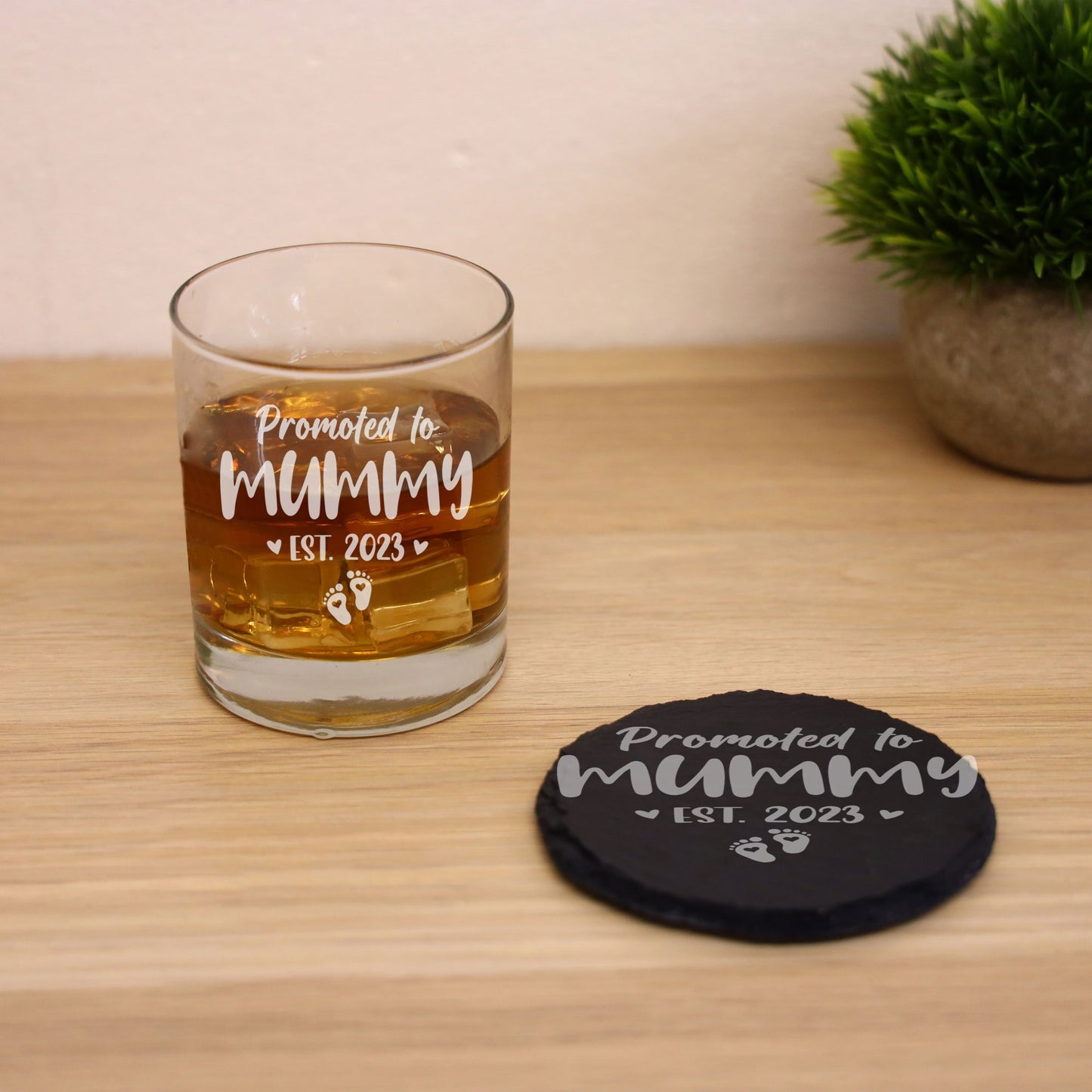 Pregnancy Announcement Gift “Promoted To......” Engraved Whisky Glass