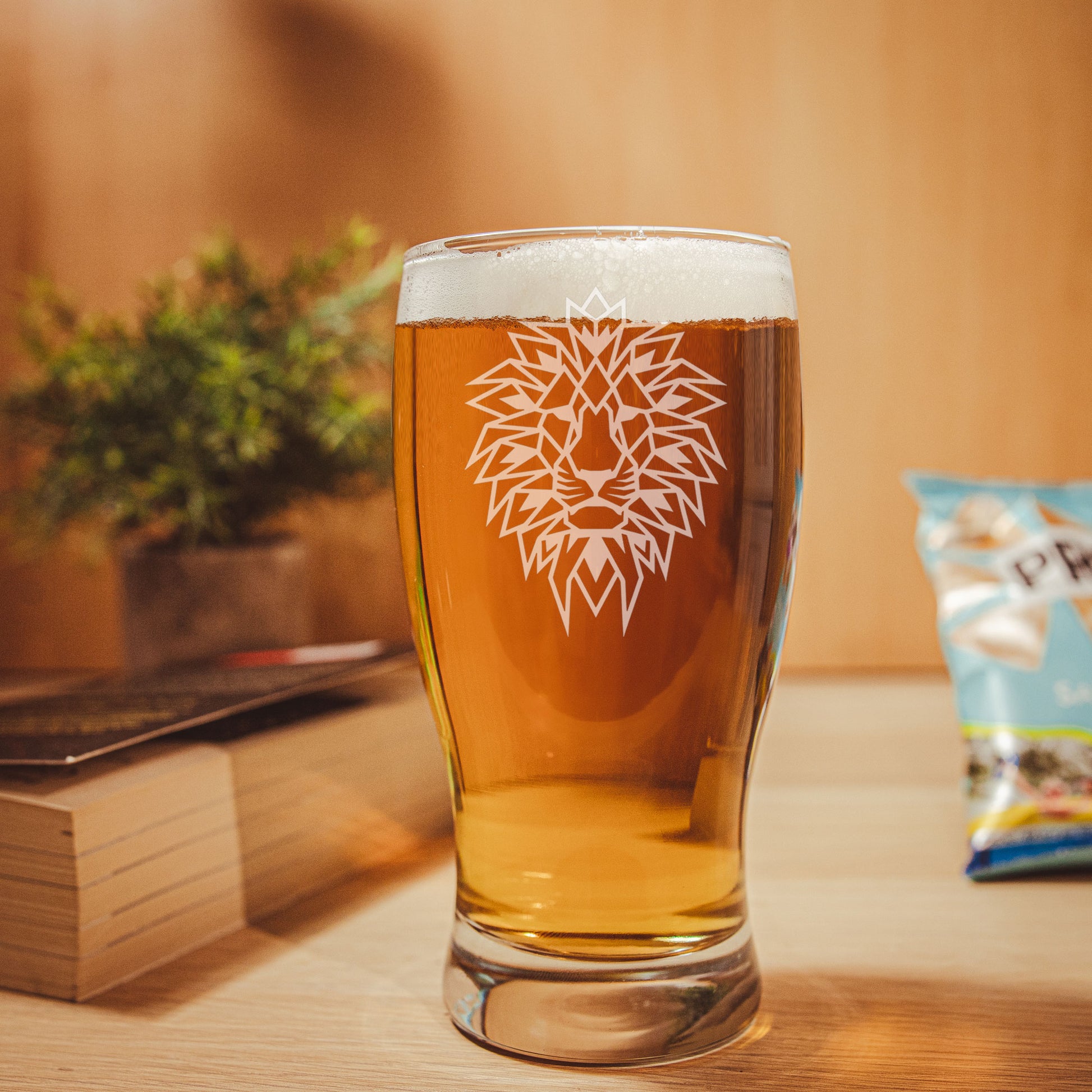Lion Engraved Personalised Pint Glass  - Always Looking Good -   