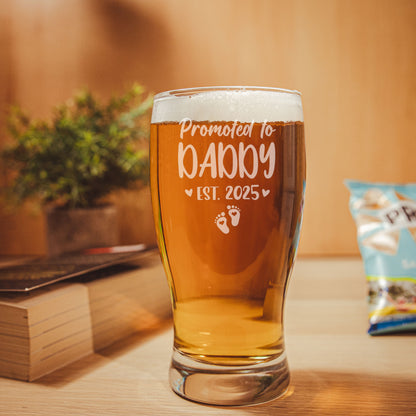 Baby Announcement Gift “Promoted To…” Engraved Pint Glass