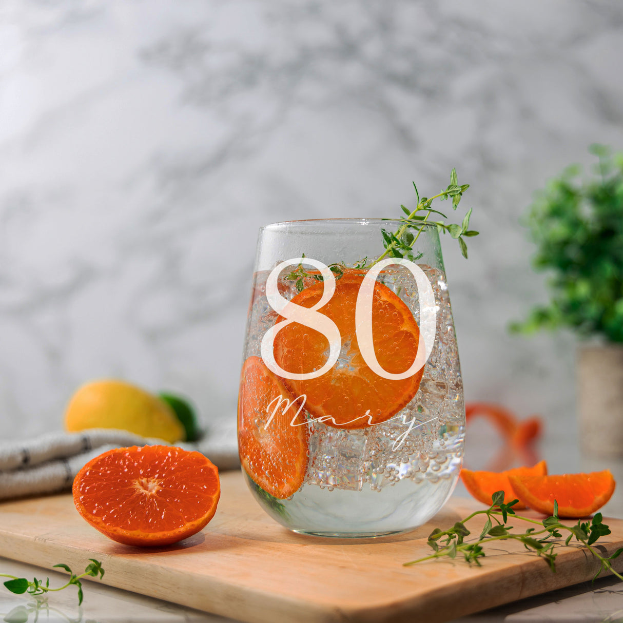 Personalised Engraved Name and Age Stemless Gin Glass – Birthday Gift