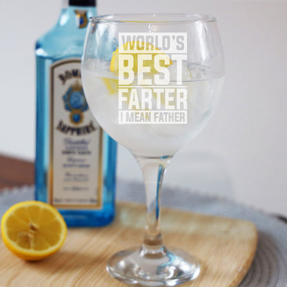 Best Farter I Mean Father Engraved Goblet Gin Glass & Slate Coaster Set for Dad