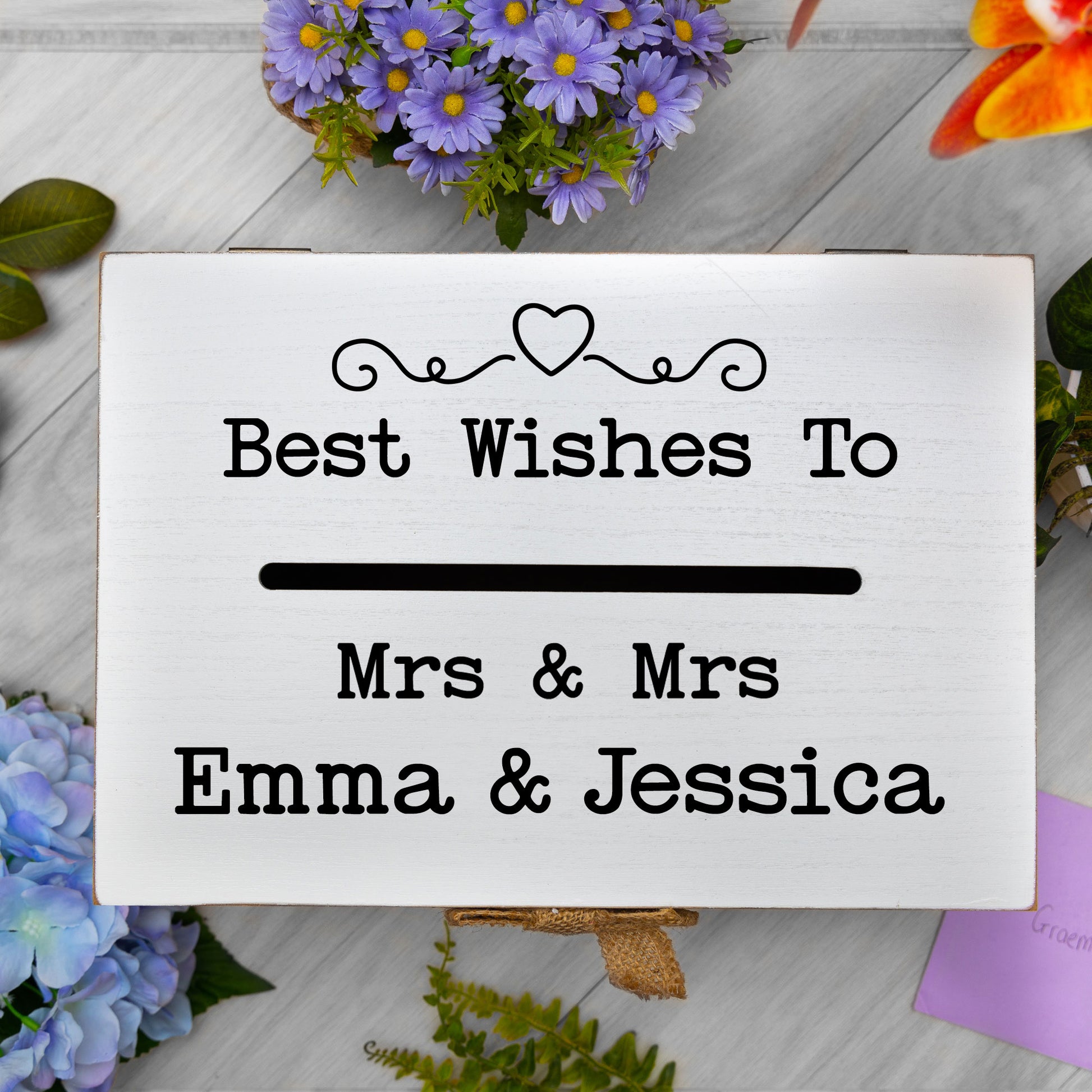 Personalised Gay Wedding Card White & Wooden Memory Box MRS & MRS  - Always Looking Good -   