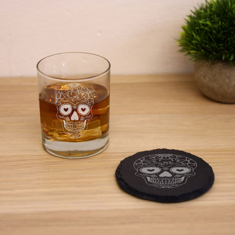 Engraved Sugar Skull Whisky Glass  - Always Looking Good -   