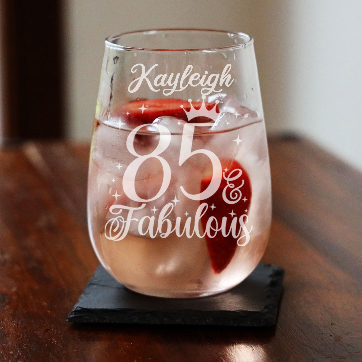 85 & Fabulous Engraved Stemless Gin Glass and/or Coaster Set  - Always Looking Good -   