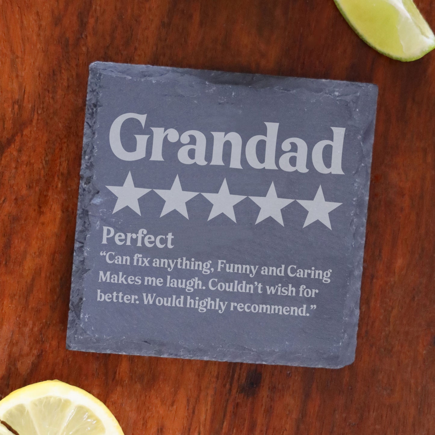 Personalised Novelty 5 Star Review Engraved Pint Glass and/or Coaster Set  - Always Looking Good - Square Coaster On Its Own  