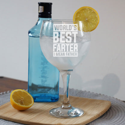 Best Farter I Mean Father Engraved Goblet Gin Glass & Slate Coaster Set for Dad