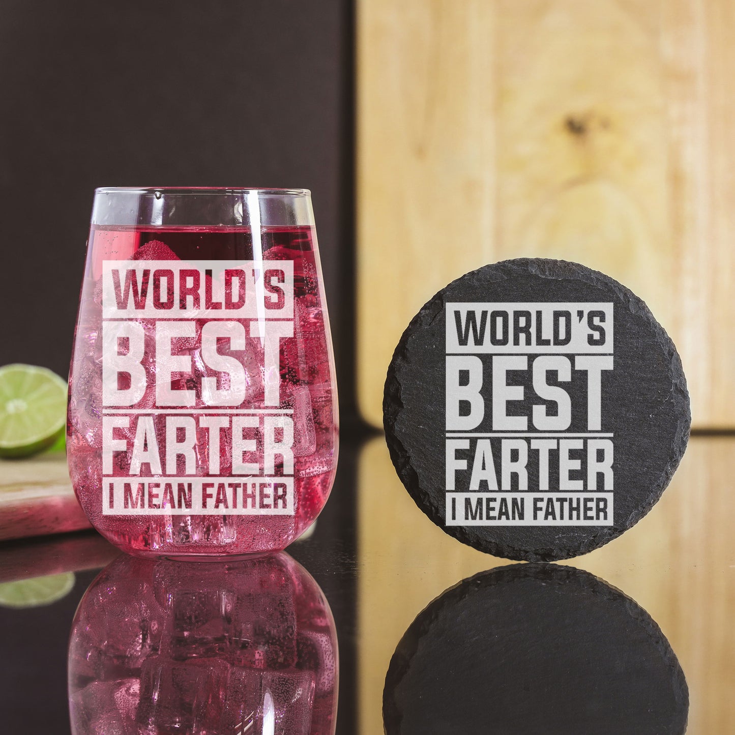 Best Farter I Mean Father Engraved Stemless Gin Glass - Gift for Dad