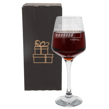 “Hangover Loading” Engraved Novelty Wine Glass with Name
