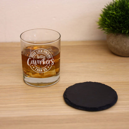 “Better Coworker” Engraved Whisky Glass & Coaster – Coworker Gift
