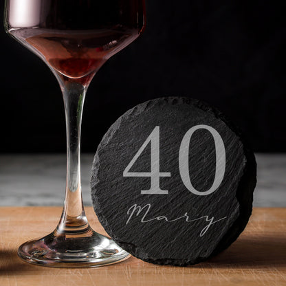 Age & Name Birthday Engraved Glass Coffee Mug & Coaster – Birthday Gift Set