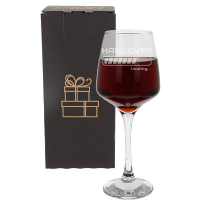 “Hangover Loading” Engraved Novelty Wine Glass with Name