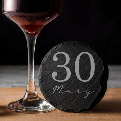 Personalised Age & Name Engraved Wine Glass & Coaster Birthday Gift
