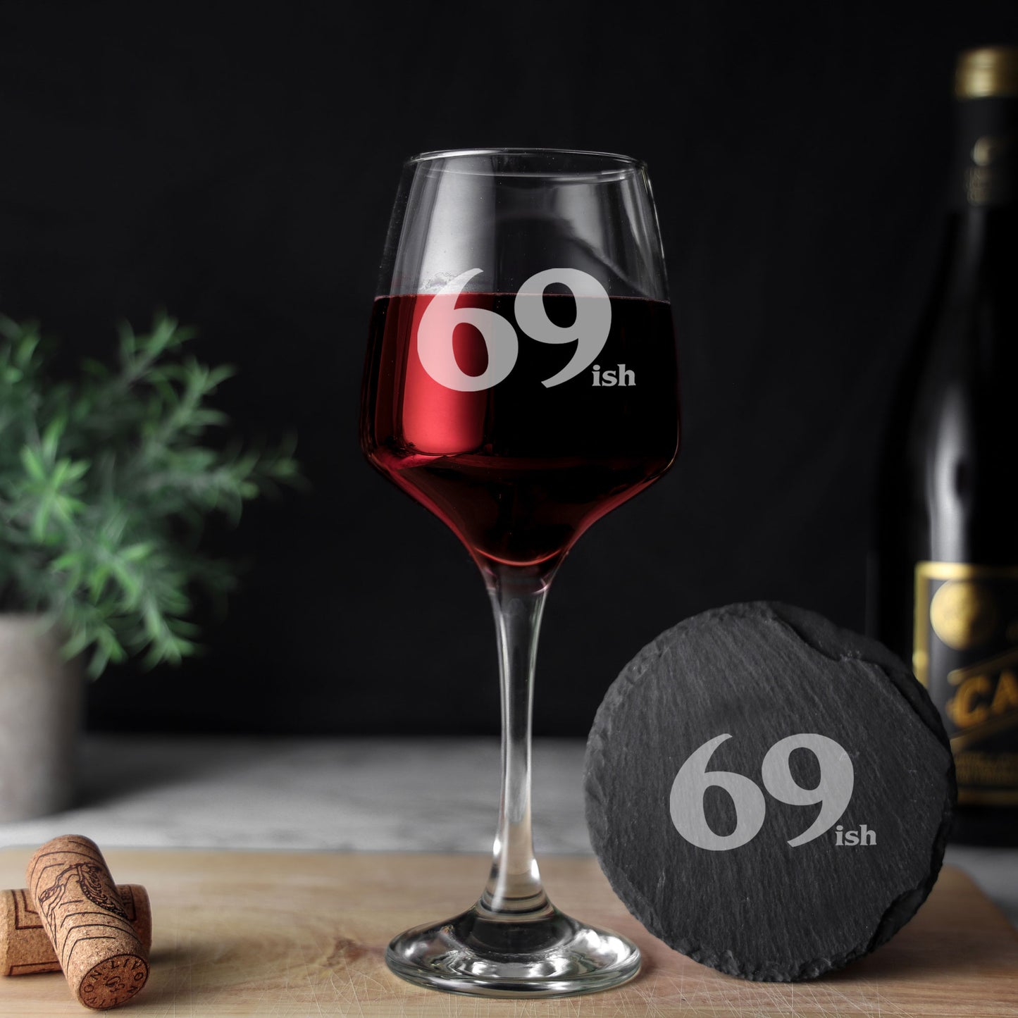 69ish (70th Birthday) Wine Glass and/or Coaster Set