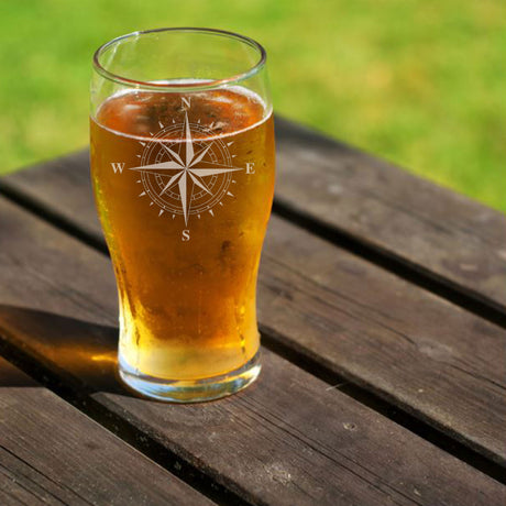 Compass Engraved Beer Pint Glass and/or Coaster Set  - Always Looking Good -   laser engraved beer glass