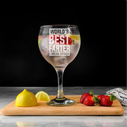 Best Farter I Mean Father Engraved Goblet Gin Glass & Slate Coaster Set for Dad
