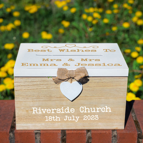 Personalised Gay Wedding Card White & Wooden Memory Box MRS & MRS  - Always Looking Good -   