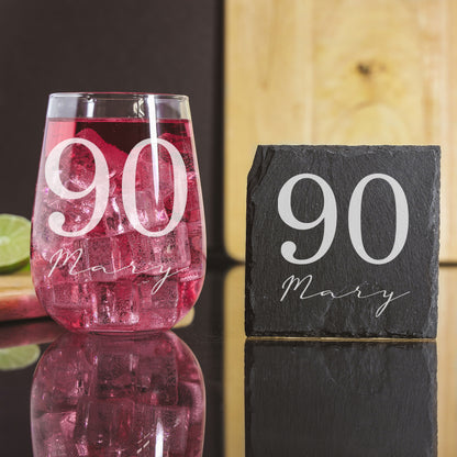 Personalised Gin Glass & Coaster – Engraved Name and Age Birthday Gift