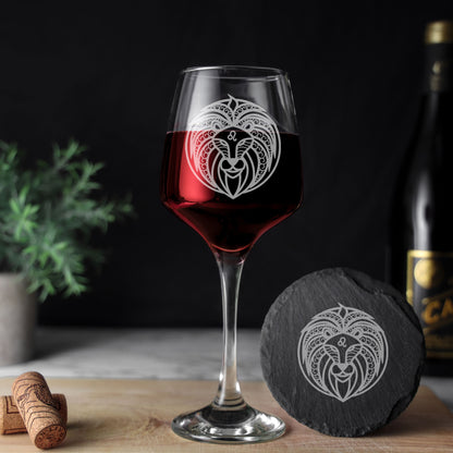 Starsign Zodiac Engraved Wine Glass and/or Slate Coaster for all birthdays