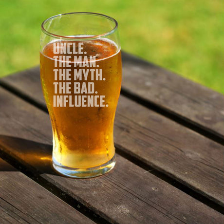 Uncle, The Man, The Myth, The Bad Influence Engraved Beer Glass and/or Coaster Gift For Uncle  - Always Looking Good -   