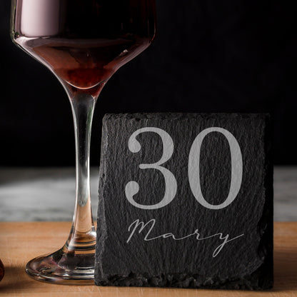 Personalised Age & Name Engraved Wine Glass & Coaster Birthday Gift