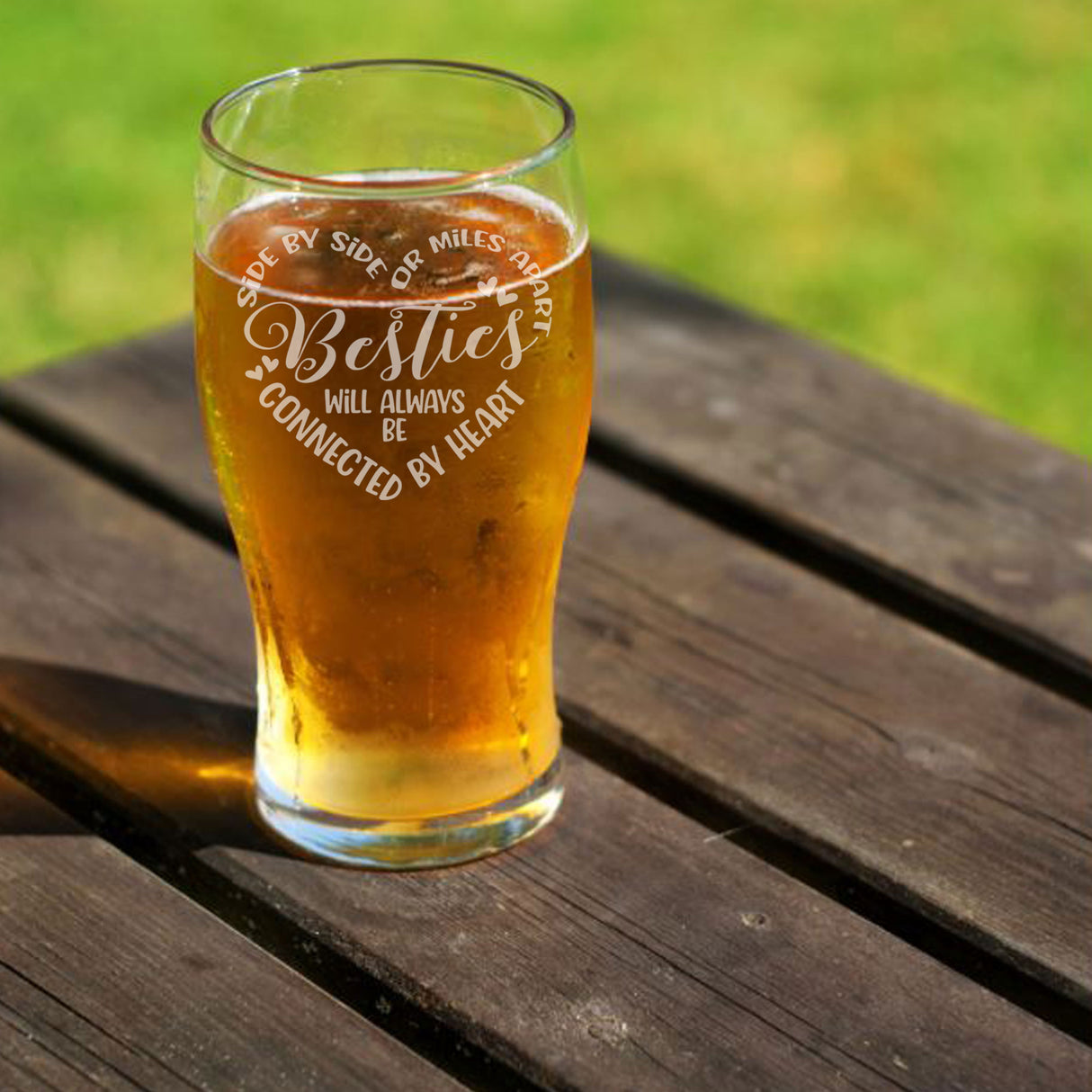 Besties Connected By Heart Engraved Beer Glass and/or Coaster Set  - Always Looking Good -  gift for best friend 