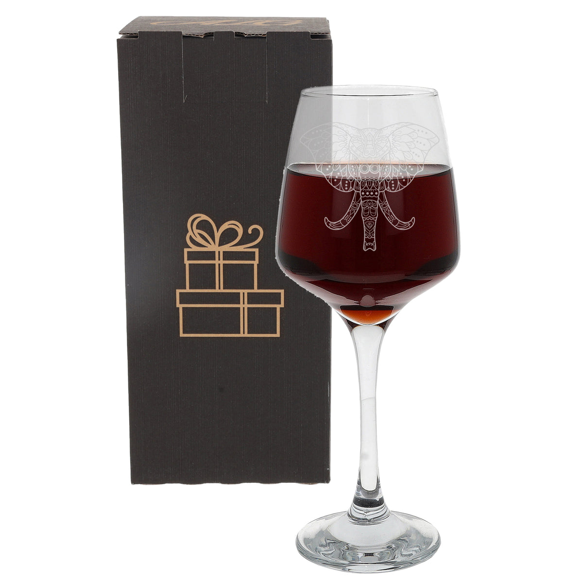 Elephant Mandala Engraved Wine Glass Gift for Elephant Lovers