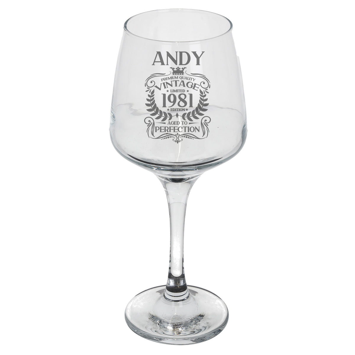 Vintage Any Year All Ages Engraved Birthday Wine Glass