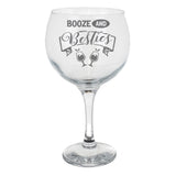Booze and Besties Birthday Engraved Stemmed Gin Glass for Best Friend