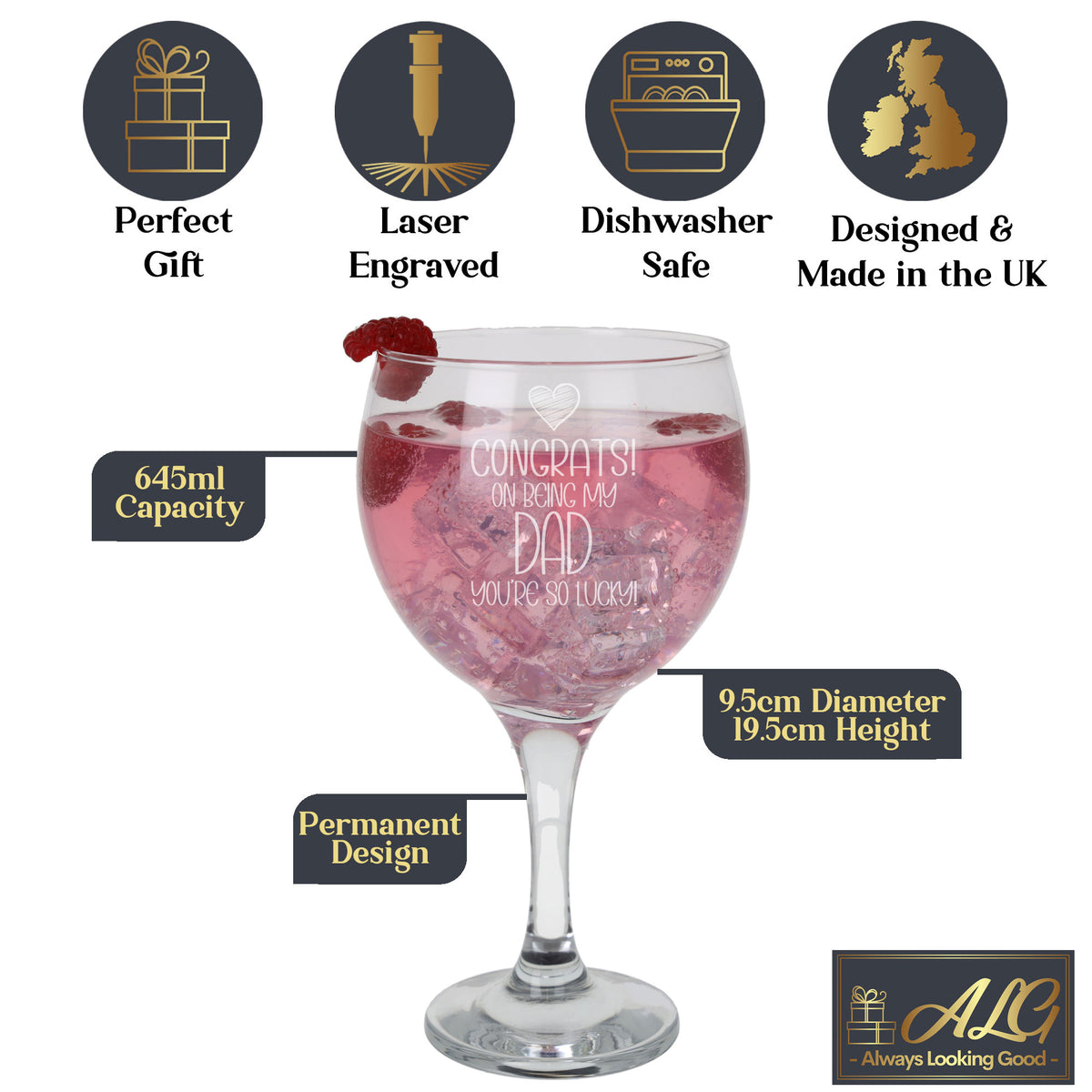 Congrats on Being my Dad Engraved Gin Glass Birthday Gift for Dad
