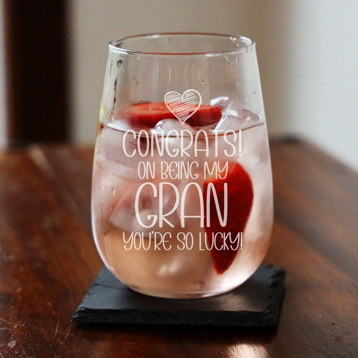 Congrats on Being my Gran Engraved Stemless Gin Glass Birthday Gift