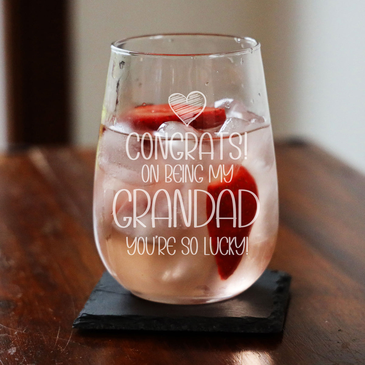 Congrats on Being my Grandad Engraved Stemless Gin Glass Birthday Gift