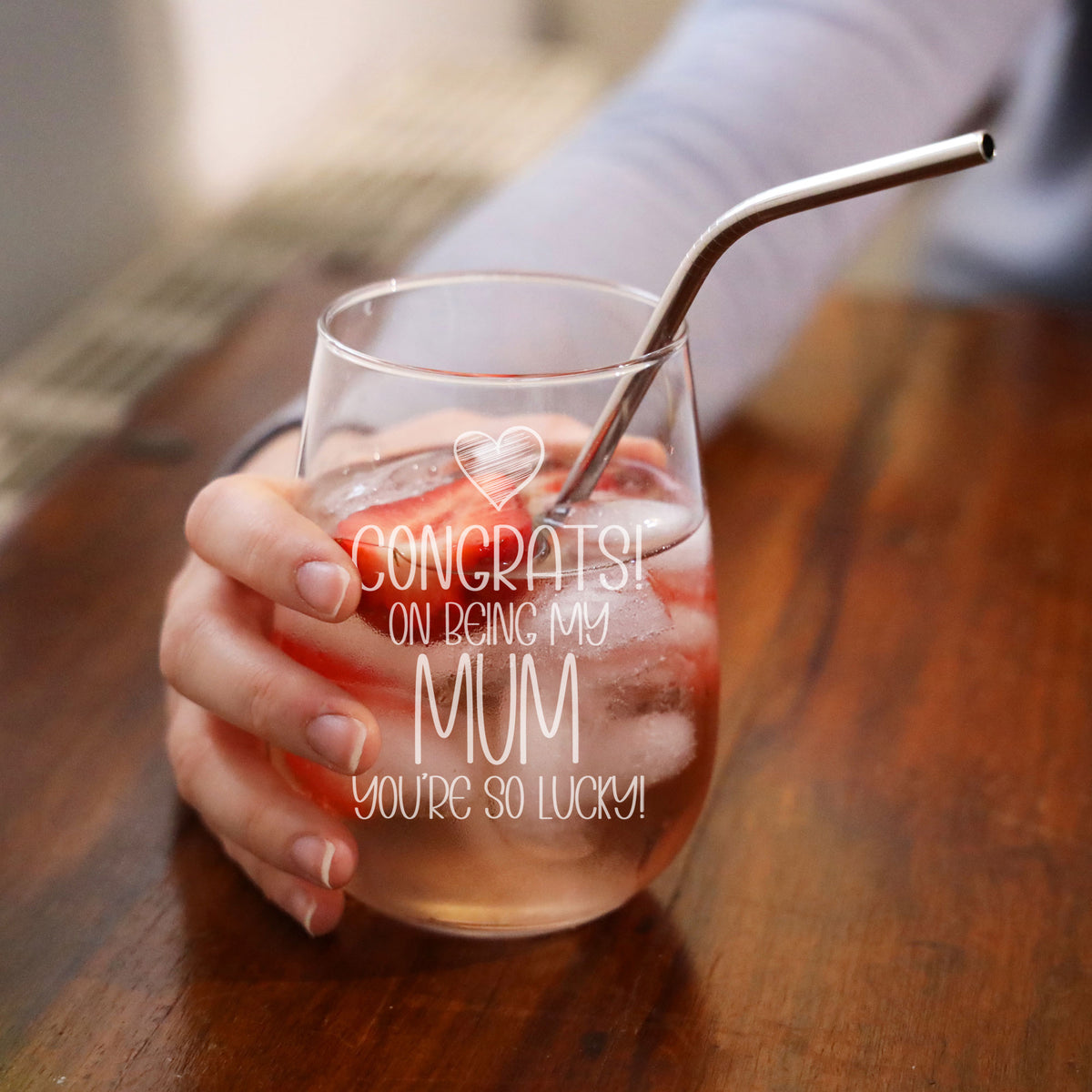 Congrats on Being my Mum Engraved Stemless Gin Glass Birthday Gift for Mum