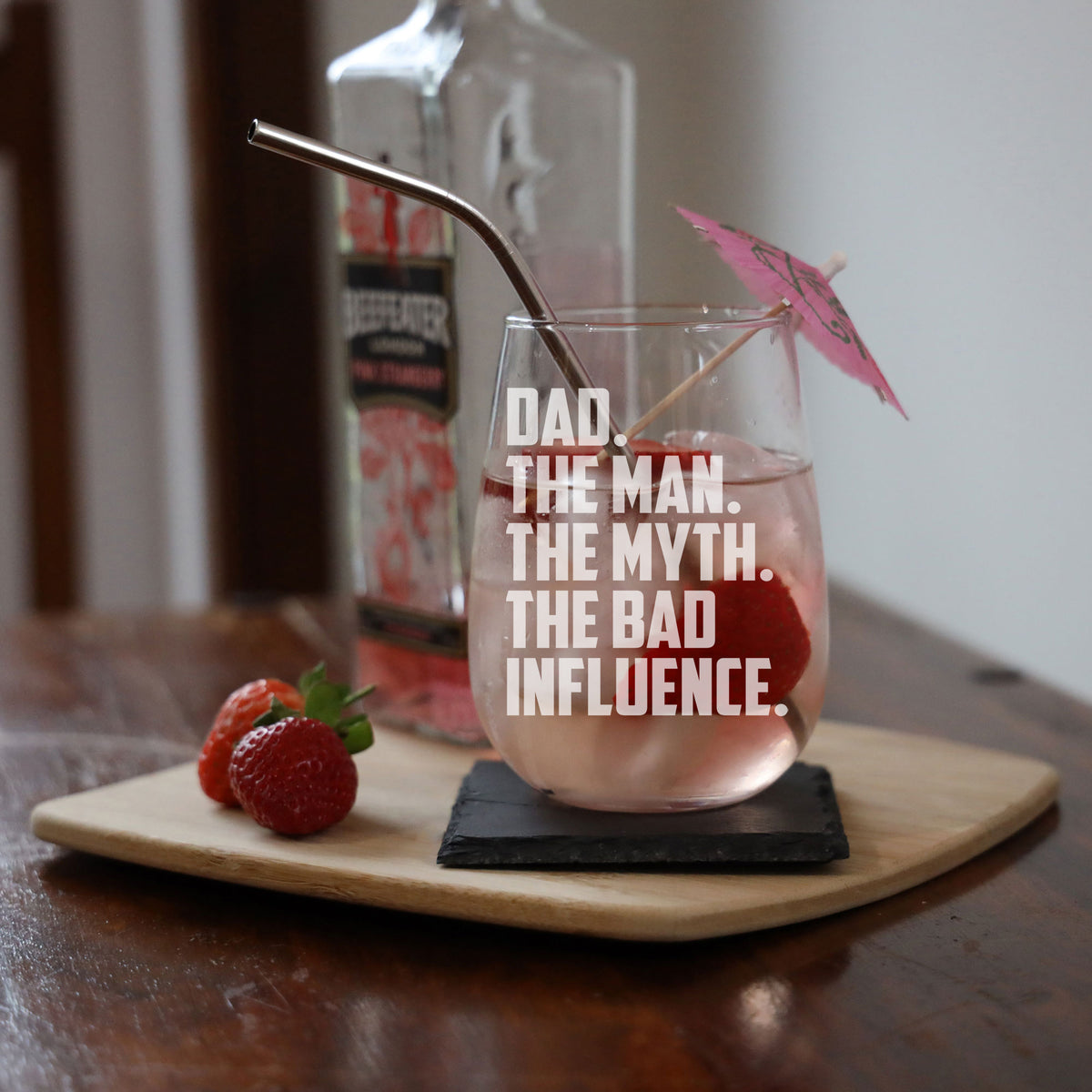 Dad The Man The Myth The Bad Influence Engraved Stemless Gin Glass Birthday Gift