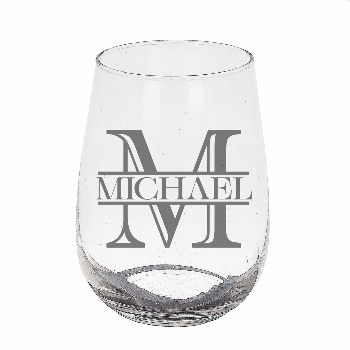 Personalised Split Monogram Stemless Gin Glass