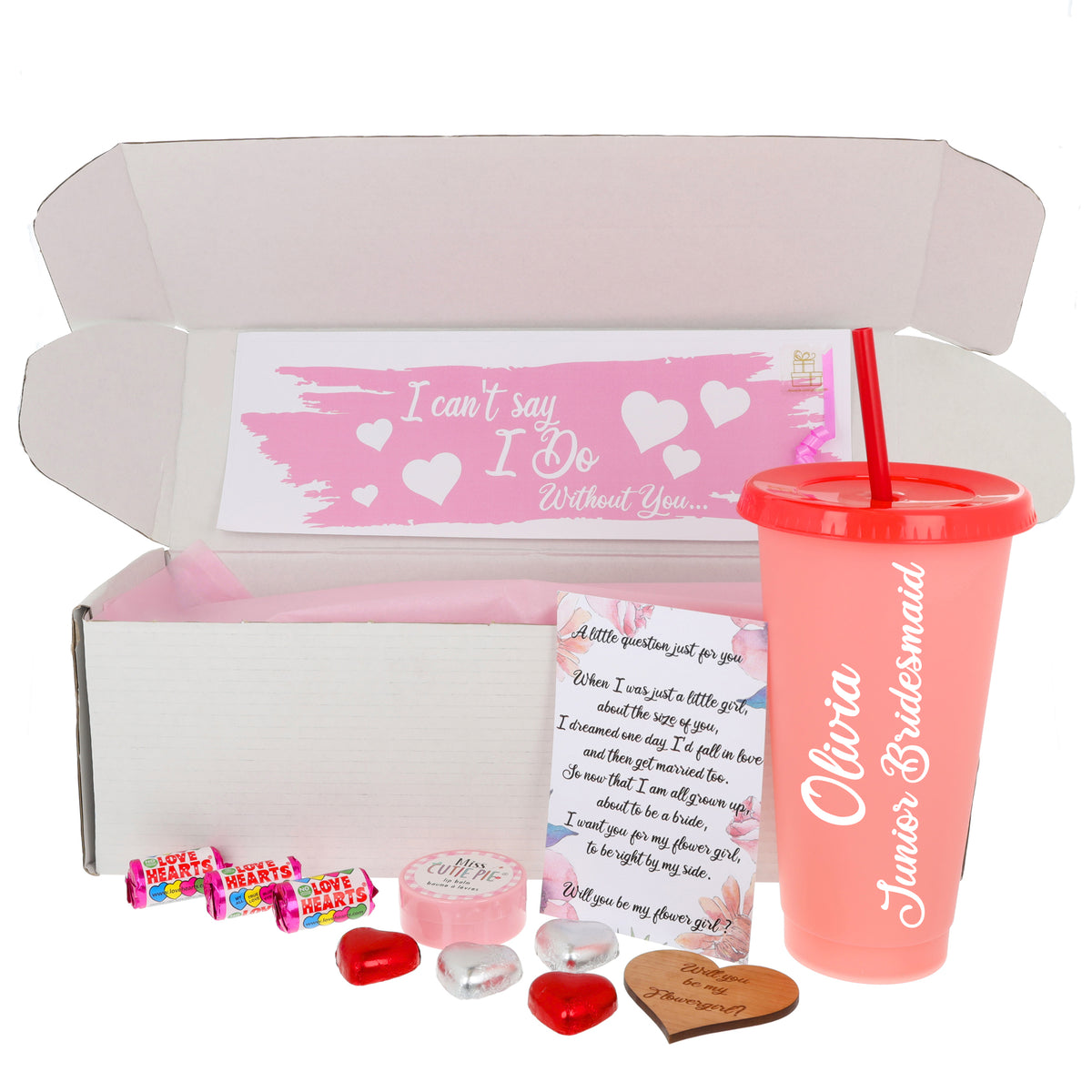 Personalised Flower Girl Proposal Gift – Pink Juice Cup Keepsake