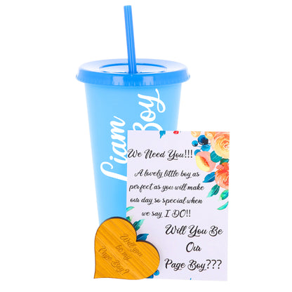 Personalised Page Boy Proposal Gift – Blue Juice Cup Keepsake
