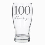 Personalised 100 and Signature Name Pint Glass 100th Birthday Gift