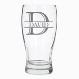 Personalised Split Monogram Engraved Pint Glass Birthday Gift