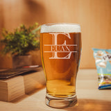 Personalised Split Monogram Engraved Pint Glass Birthday Gift