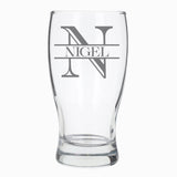Personalised Split Monogram Engraved Pint Glass Birthday Gift