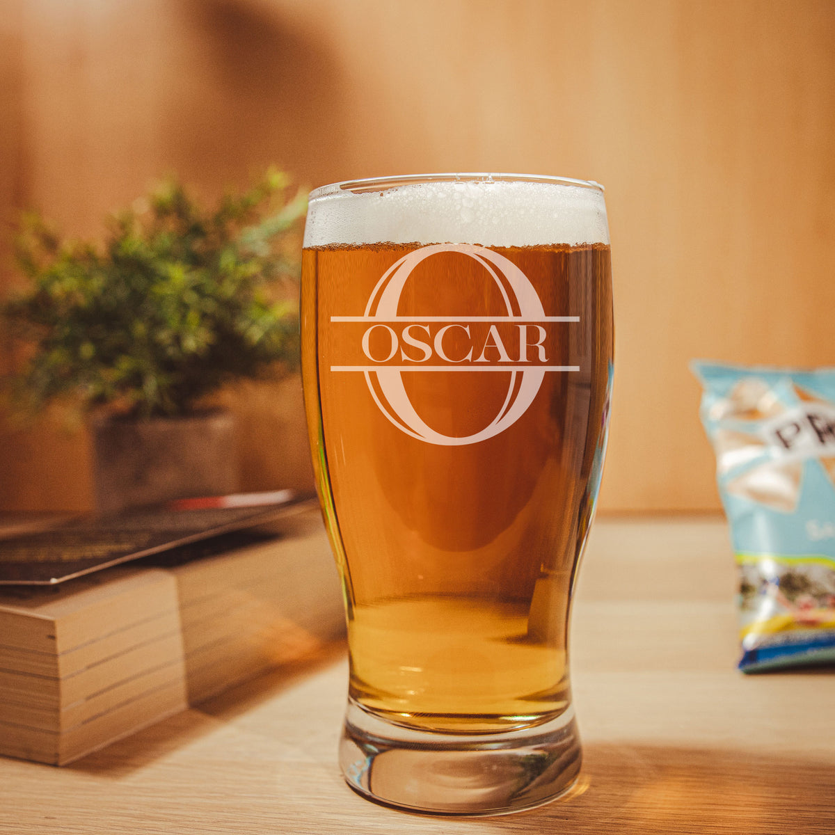 Personalised Split Monogram Engraved Pint Glass Birthday Gift
